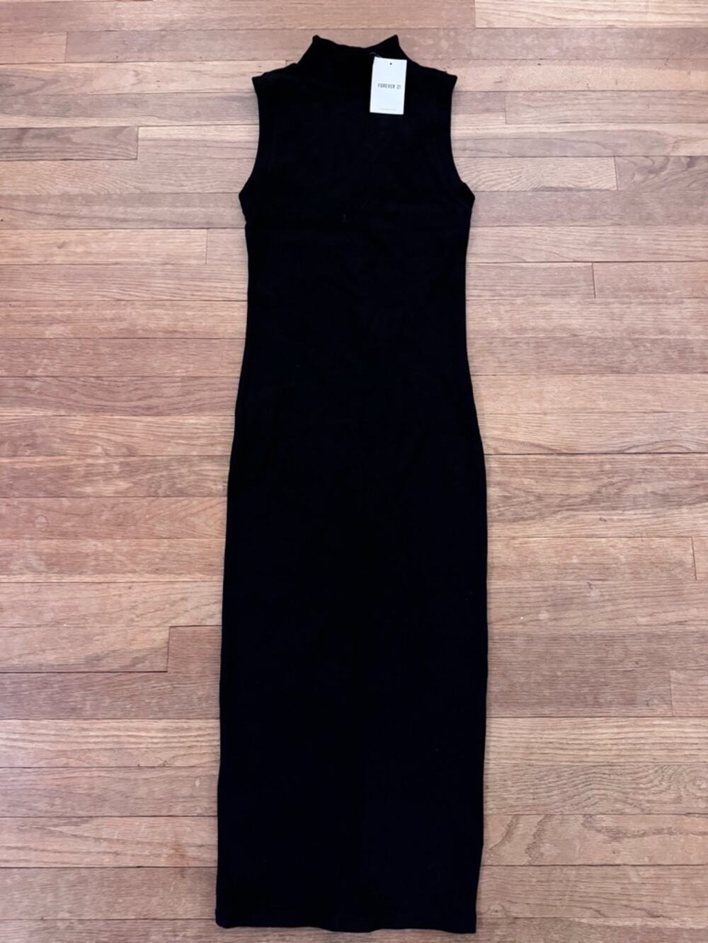 Forever 21 Women's Black Ribbed Sleeveless Midi Dress - Size M
 b92